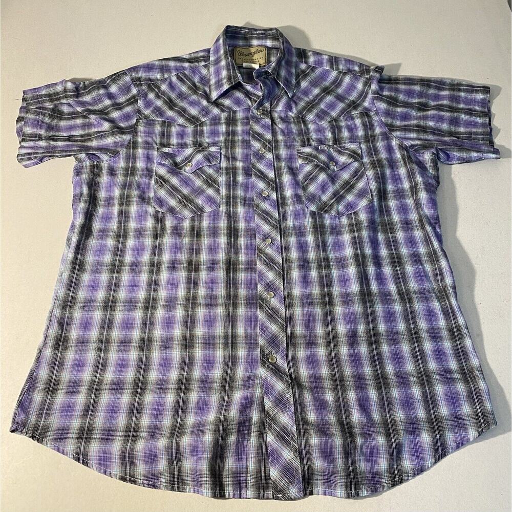 Men's Wrangler Purple Pearl Snap Short Sleeve Button Western Cowboy Shirt XL